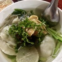 Dumpling soup with lots of fresh herbs  at Kang Le Restaurant in Siem Reap