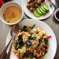 Basil fried rice ($US1.25) and meatballs (US$1.25) at Kang Le Restaurant in Siem Reap
