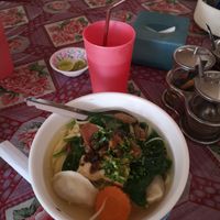 Dumplings noodle. Should have asked without coriander cause I hate it and it mainly tastes it. 1.75$ at Kang Le Restaurant in Siem Reap