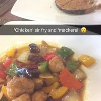 Chicken and cashew stir fry and mackerel. So delish!  at Yo Vegan in Phuket