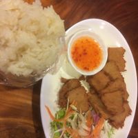 Fried pork with sticky rice at Yo Vegan in Phuket
