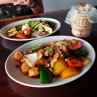 Mix veggies = 120 baht. And some chicken and cashew mix  at Yo Vegan in Phuket