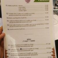 Menu vegan at Sakura in Paris