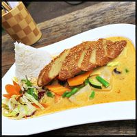 Curry with crispy seitan  at Vegan Express in Leipzig