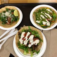 Left to right: Jacked taco, Carnitas taco, Zucchini taco (my favorite) at Oasis Vegetarian Cafe in Riverside