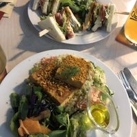 club sandwich and tofu ala salmon with couscous  at Die Küche in Brno