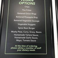 Vegan menu  at Robertson's Chips Away in Whitby