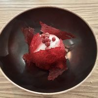 Baked hallonberry, vanilla cream, filo pastry, apple sorbet #Veganuary at Rutabaga in Stockholm