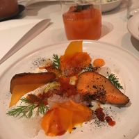 4 way carrot, smoked and grilled, purée and a carrot drink  at Rutabaga in Stockholm