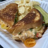 Grilled vegan pimento cheese sandwich - so good!  at Mockingbird Cafe & Bakery in Christiansburg