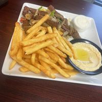 Vegan swarmma with fries and hummus   at Chef Moussa in Peoria