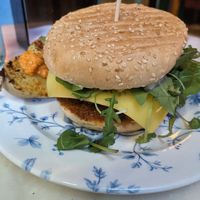 "No pollo" burger - tofu, dried tomatoes, cheese, and other good stuff at Jonny Aldana in Barcelona