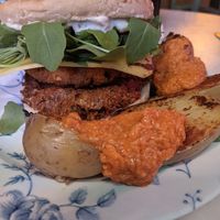 "No pollo" burger - tofu, dried tomatoes, cheese, and other good stuff at Jonny Aldana in Barcelona