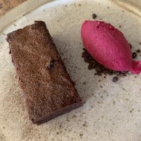 Vegan brownie and beetroot sorbet at Assaggini in Mornington
