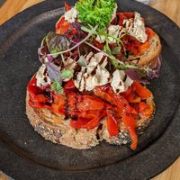 Roast capsicum and cashew cheese bruschetta at Assaggini in Mornington