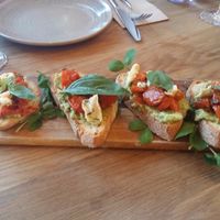 Bruschetta with a herb cream cheese, roast pumpkin, kale - $16 at Assaggini in Mornington