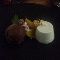 Coconut panna cotta, saffron poached pear, chocolate ice cream - $14 (sorry about the bad lighting) at Assaggini in Mornington