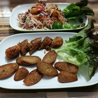 Northern sausage and e-san sausage  at Bee Vegan in Chiang Mai