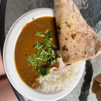 Lunch with chapati and rice at Hariprasad Samosa & Curry in Krakow