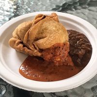 Carrot, pea and nigella seeds samosa at Hariprasad Samosa & Curry in Krakow
