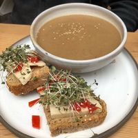 Soup, with rice cheese sandwich. at Knol & Kool Bistro & Superet in Ghent