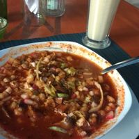 Posole and a jackfruit smoothie at La Casa de lo Natural Origen in Manzanillo