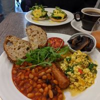 Brunch plate + portobello mushrooms and English breakfast mufin at Retreat Kitchen in Richmond Upon Thames