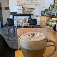 Pumpkin latte at Plant Matter Cafe in London