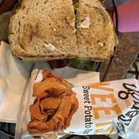 The Game Changer with sweet potato chips    at Rock Hill Bakehouse Cafe in Glens Falls