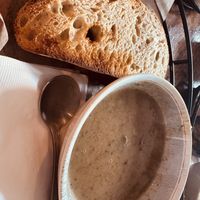 Cream of mushroom soup and house bread   at Rock Hill Bakehouse Cafe in Glens Falls