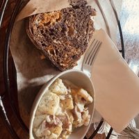 Rueben and potato salad.  We split the sandwich and potato. They were so nice to have split it when it came to the table.   at Rock Hill Bakehouse Cafe in Glens Falls