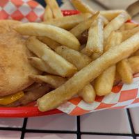 Egg & bacon brekkie burger and Classic fries at Lord of the Fries - Hindley St in Adelaide