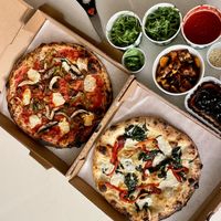 Build Your Own w/ housemade vegan sausage & housemade fresh mozzarella. And The Barry White vegan specialty pie   at Pompieri Pizza in Durham