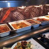 My plate and the buffet at Vegg Go - Plzenska in Prague