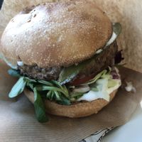 Vegan soy patty burger  at Vegg Go - Plzenska in Prague