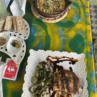 potato soya burger and chickpea mushroom tajine  at Le Corail Vegan Food in Essaouira