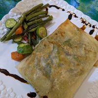 Spinach and artichoke pastry at Le Corail Vegan Food in Essaouira