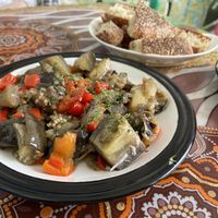 Delicious aubergine salad  at Le Corail Vegan Food in Essaouira