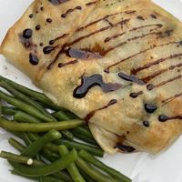 this was filled with spinach, potatoe and artichoke hearts, tasted amazing😄 at Le Corail Vegan Food in Essaouira