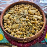 Chickpeas and artichokes tagine at Le Corail Vegan Food in Essaouira