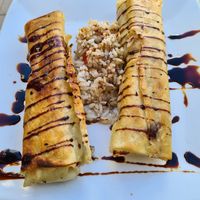 Mushrooms and artichokes spring rolls at Le Corail Vegan Food in Essaouira