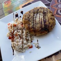 veggie burger lentils chickpeas potatos  at Le Corail Vegan Food in Essaouira