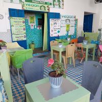 Seating area outside. at Le Corail Vegan Food in Essaouira
