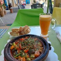 Vegetarian Tajine + Juice (45 dh) at Le Corail Vegan Food in Essaouira