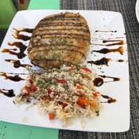 Veggie burger with chickpeas, lentils and rice   at Le Corail Vegan Food in Essaouira