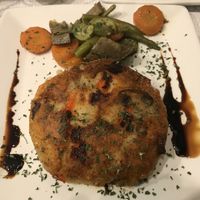 Veggie Burger: Potato, red pepper and mushrooms at Le Corail at Latifa in Essaouira