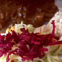 Veg mole with salad and rice  at Maiz- Canela and Cilantro in Merida
