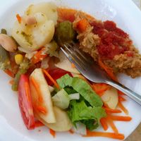 Vegetable soup, gofio with mojo and salad at La Montaña - Casa Efigenia in La Gomera