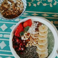 The green goddess smoothie bowl at Cafe La Boheme in Agonda