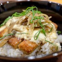 Recommended: Katsu cutlet bowl with tofu as egg at Oribio in Nagoya
